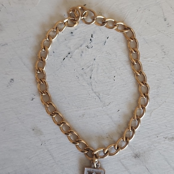 10K Solid Gold H Initial Charm on 12K Gold Filled Curb Link Charm Bracelet 7.7g - Picture 2 of 8